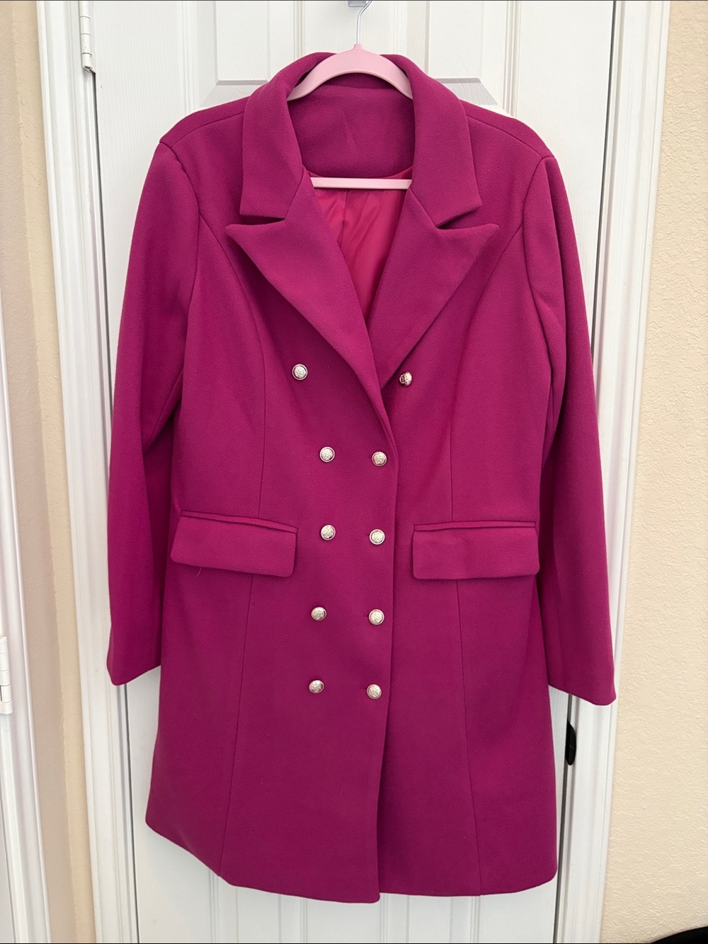 Women’s Double-Breasted Magenta Coat